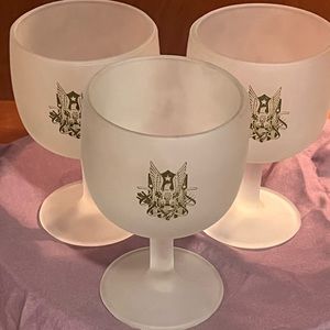 Lot of 3 Rare US Army Frosted Glass wine glasses 👽